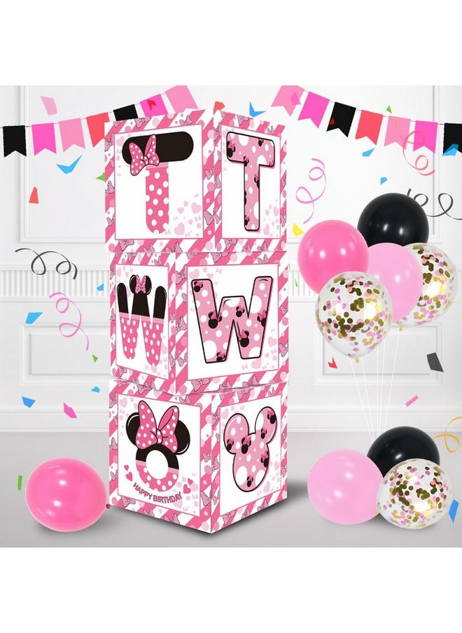 TONIFUL - Pink Mouse 2Nd Birthday Party Supplies Pink Balloon Box With Letters，Pink Mouse Theme Two Years Old Birthday Party Favors For Girls Second Birthday Decoration - Image 1
