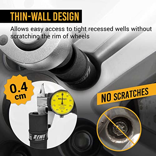 EWK 9 Pcs 1/2" Drive Thin Wall Lug Nut Flip Impact Socket & Torque Limiting Extension Stick Set, 80-150 Ft-lbs (110-200 Nm), Color-Coded - Image 3