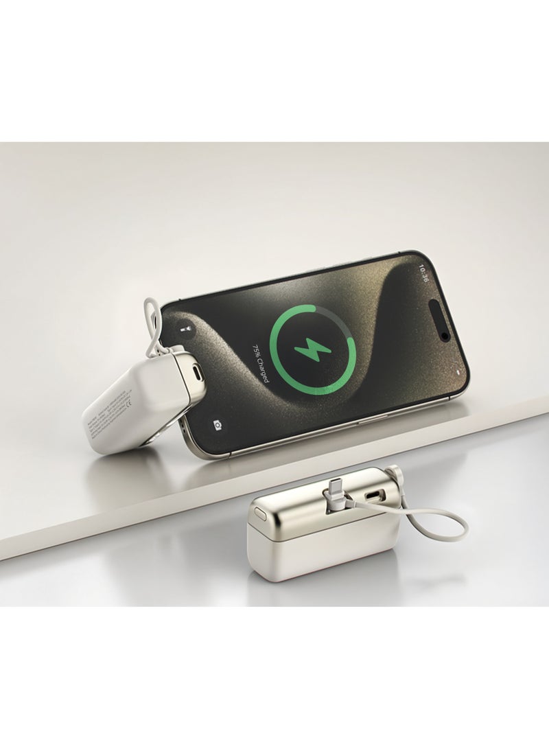 porodo Pocket Volt 10000mAh Power Bank 15W / Powerbank PD22.5W / Fast Charger / Compact and Portable Powerbank 10000 mAh/ Type-C and Lightning Cable - White - Image 2