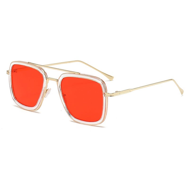 New Iron Man Style Sunglasses for Men C28-gold frame-transparent circle red film