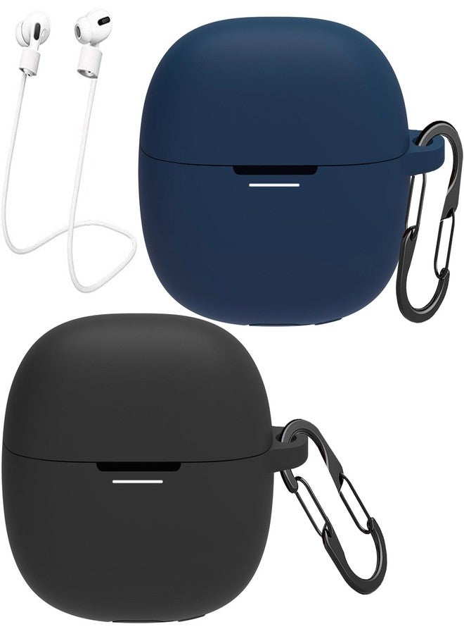 إيزي بي [عبوة من قطعتين] حافظة easyBee متوافقة مع سماعات Xiaomi Redmi Buds 6 Pro، مزودة بحزامين مضادين للضياع، مصنوعة من السيليكون السائل، حافظة واقية مقاومة للصدمات، حقيبة سماعات بلوتوث - أسود وأزرق - Image 1