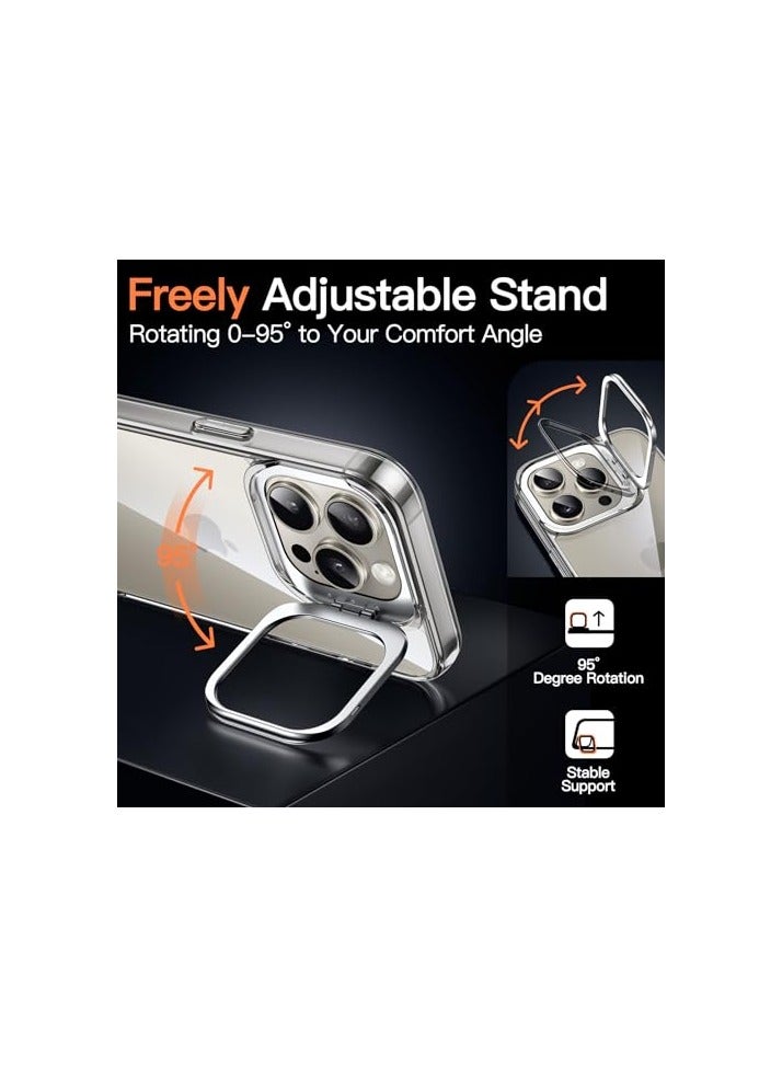 JETech Kickstand Case for iPhone 15 Pro 6.1-Inch, Built-in Camera Ring Stand, Non-yellowing Shockproof Phone Bumper Cover, Anti-Scratch Clear Back (Natural Titanium) - Image 3