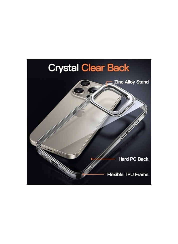 JETech Kickstand Case for iPhone 15 Pro 6.1-Inch, Built-in Camera Ring Stand, Non-yellowing Shockproof Phone Bumper Cover, Anti-Scratch Clear Back (Natural Titanium) - Image 5