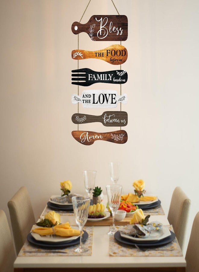 LB 6Pcs Farmhouse Kitchen Decor Bless the Food Before Us Dining Room Wall Decor Rustic Wooden Roped Sign Country Collage Wall Art Kitchen Decorations - Image 3