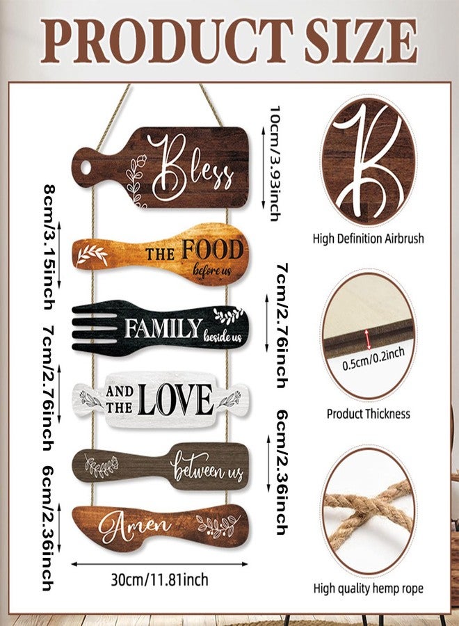 LB 6Pcs Farmhouse Kitchen Decor Bless the Food Before Us Dining Room Wall Decor Rustic Wooden Roped Sign Country Collage Wall Art Kitchen Decorations - Image 2
