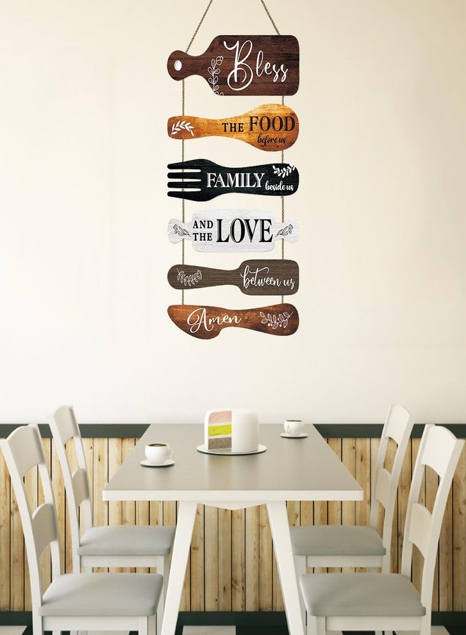 LB 6Pcs Farmhouse Kitchen Decor Bless the Food Before Us Dining Room Wall Decor Rustic Wooden Roped Sign Country Collage Wall Art Kitchen Decorations - Image 5