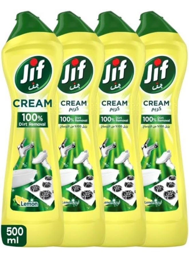 جيف منظف كريمي جيف بالليمون بتقنية البلورات الدقيقة، يزيل الدهون وبقايا الطعام المحترق وترسبات الكلس، منظف متعدد الاستخدامات للأسطح، 4 × 500 مل - Image 1