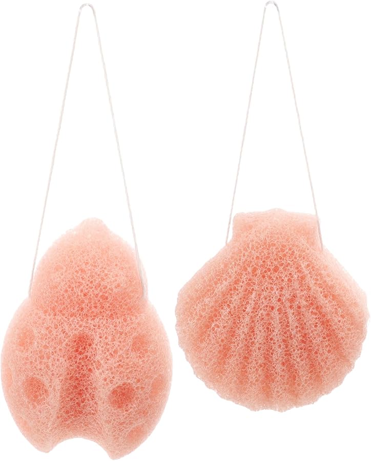 Konjac Facial Sponge Set 2pcs Reusable Gentle Cleansing Pink Ladybug Scallop - Image 1