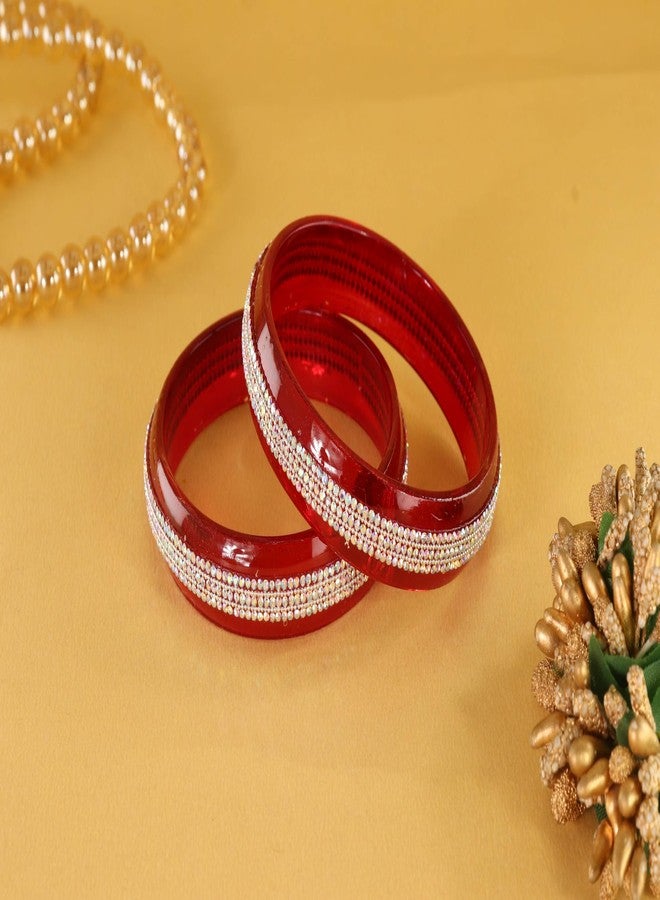 NMII Crystal Glass Bangles Kada Set For Women & Girls with Golden Zircon Diamonds | Designer Girl's Bangles Bracelet For Women Glass Kangan | Daily, Party, Office | Fashion Jewellery- (GK49-Red-2.8) - Image 5