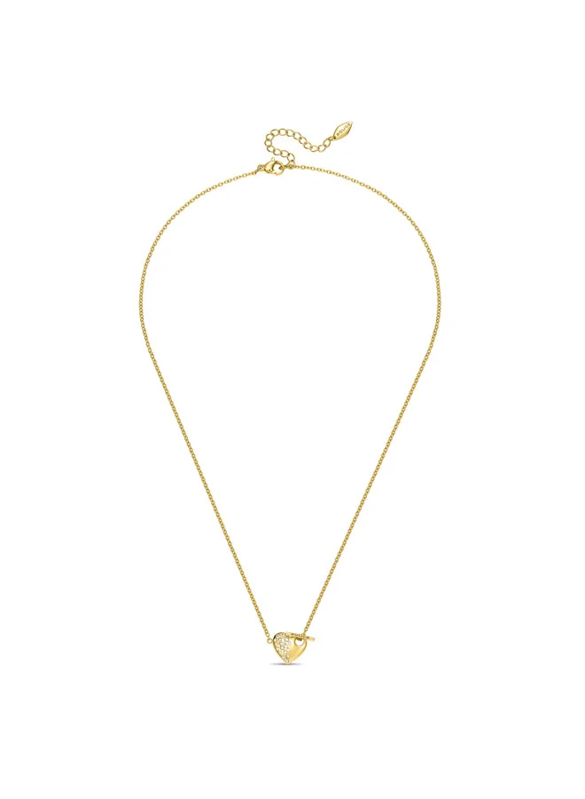 POLICE Heartstone NecklaceHeart-Shaped Convex Pendant with Radiant Crystals and  Signature, Bold Love