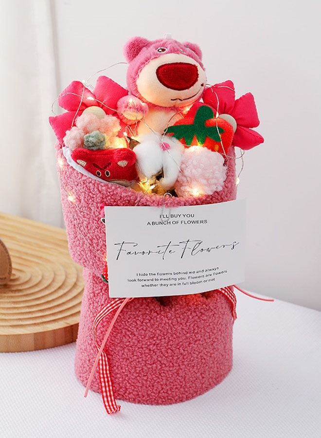 Strawberrybear Lotso Cute Romantic Plush Toy Bouquet with LED Lights - Perfect Gift for Special Occasions,girl,birthday gift,friend 35*18cm  - Image 1
