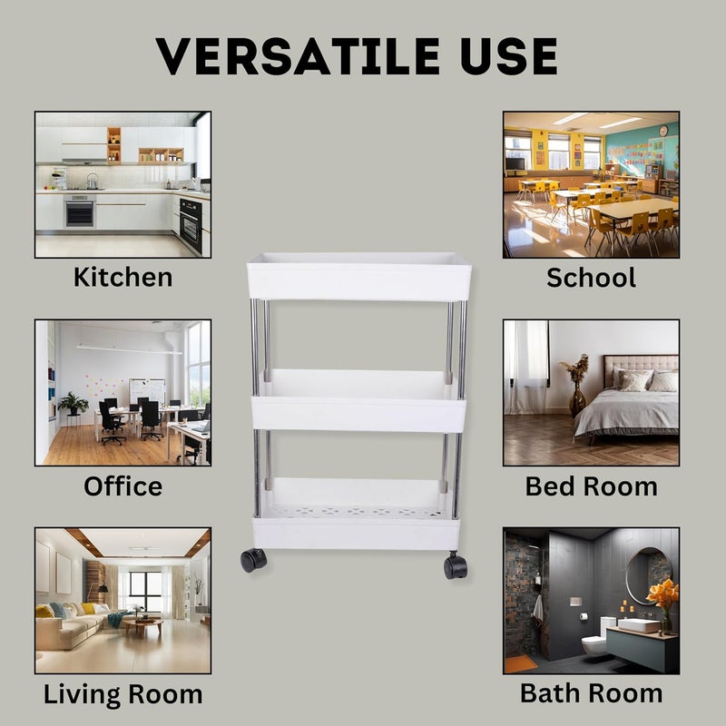 PULSBERY رف مطبخ بلاستيكي PULSBERY 3 خطوات للاستخدام في المطبخ والمكتب سلة للفواكه والبصل والبطاطس والخضروات صينية منزلية بيضاء 3 طبقات - Image 3