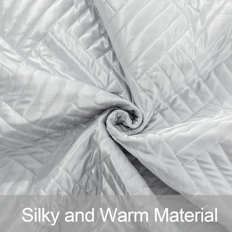 NTBAY King Silk Satin Quilt Set, Geometric Pattern Bedspread Luxury Quilted Coverlet Set for All Seasons(1 Quilt, 2 Pillow Shams), Silver - Image 5