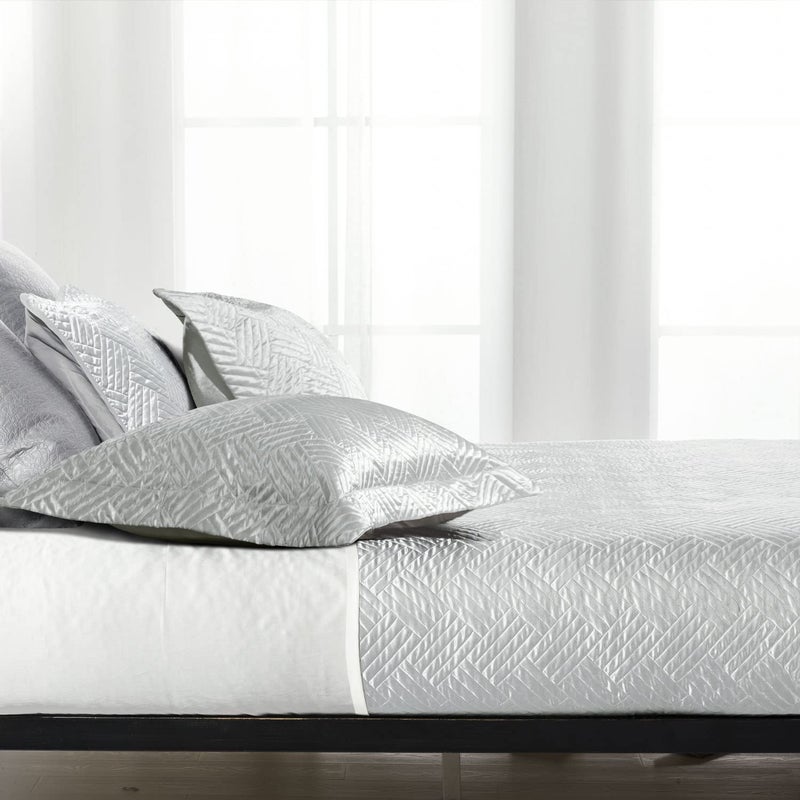 NTBAY King Silk Satin Quilt Set, Geometric Pattern Bedspread Luxury Quilted Coverlet Set for All Seasons(1 Quilt, 2 Pillow Shams), Silver - Image 2
