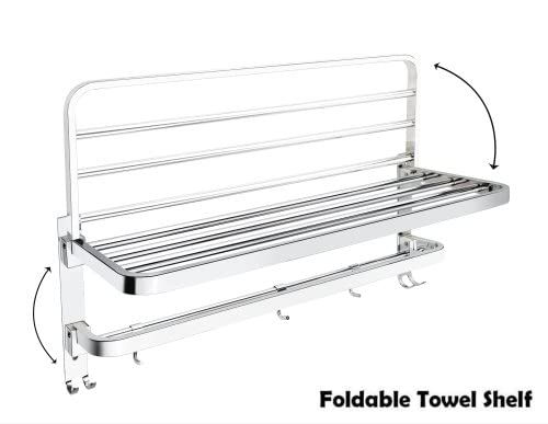 MHS Stainless Steel Adjustable Dual Folding Towel Rack and Rod with Hanger Hook Stand Holder for Home Hotel Hostel Bathroom Bath Accessories with Screws 24 INCH Mirror Silver Glossy - Image 5