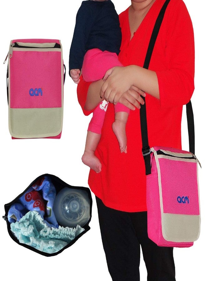 Acm Flip Soft New Born Baby Multipurpose Diaper Bag Small Dark Pink - Image 1