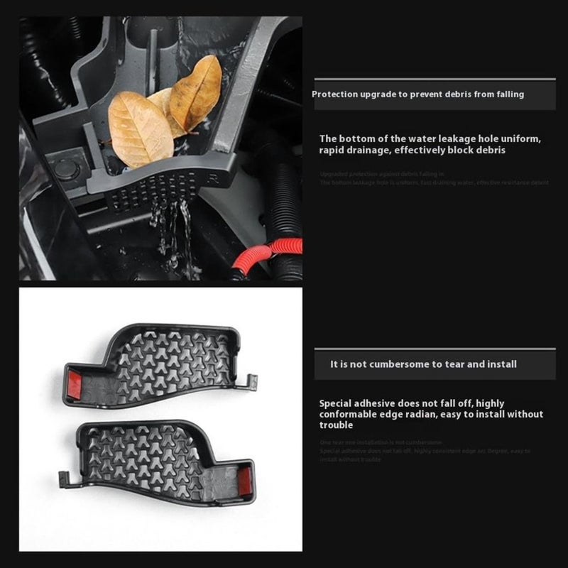 2pcs Black Hood Water Drain Grille Compatible With Tesla Model Y 2020-2024 Anti-Clogging Front Trunk Water Channel Net Protects Against Leaves Debris Durable Polypropylene - Image 5