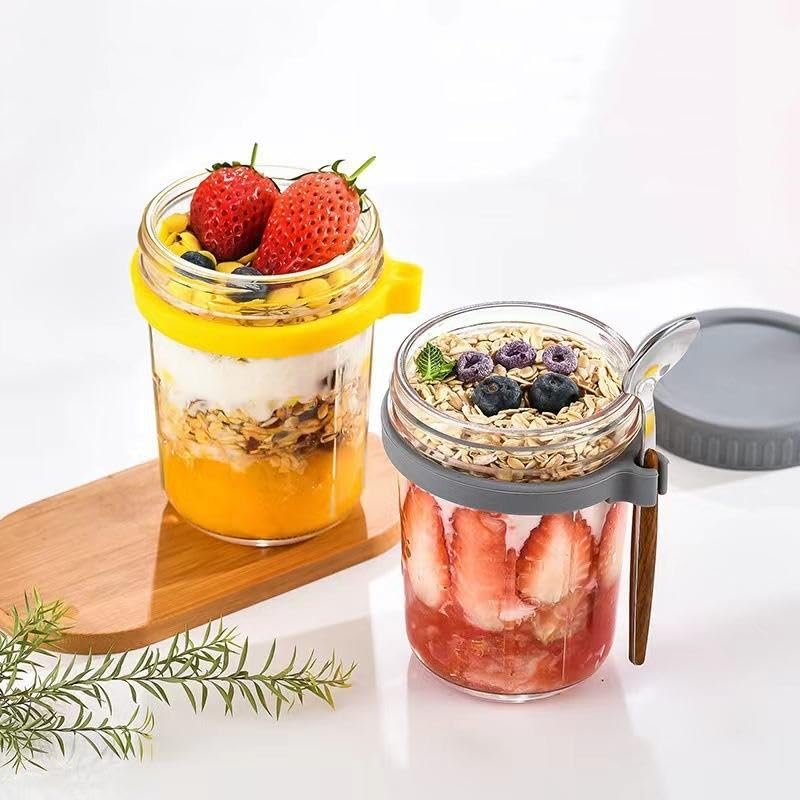 VISMII Spoon Glass Mason Jars Containers with Lids Oats Jars Leak Proof Oatmeal for Overnight Oats Meal Prep Yogurt Chia Pudding Salad Fruit Pack Of 2 - Image 5