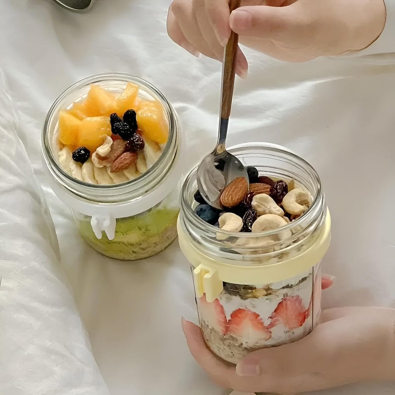 VISMII Spoon Glass Mason Jars Containers with Lids Oats Jars Leak Proof Oatmeal for Overnight Oats Meal Prep Yogurt Chia Pudding Salad Fruit Pack Of 2 - Image 4