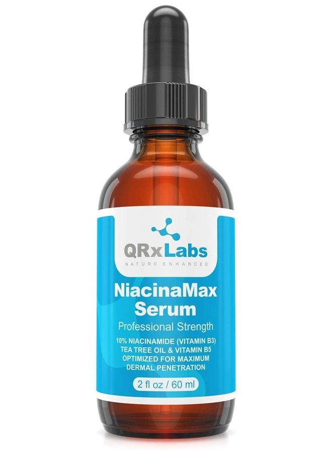 QRxLabs NiacinaMax Serum with 10% Niacinamide (Vitamin B3), Tea Tree Oil, Calendula Extract, Allantoin and Vit. B5 & E – Enhanced Dermal Penetration – Shrinks Pores & Reduces Blemishes on Skin – 2 oz / 60 ml - Image 1