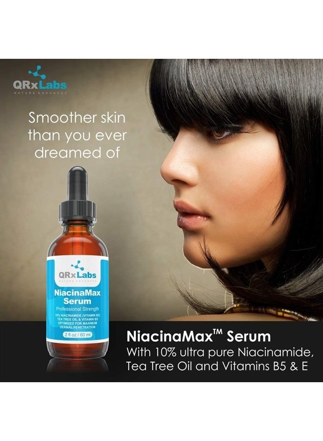 QRxLabs NiacinaMax Serum with 10% Niacinamide (Vitamin B3), Tea Tree Oil, Calendula Extract, Allantoin and Vit. B5 & E – Enhanced Dermal Penetration – Shrinks Pores & Reduces Blemishes on Skin – 2 oz / 60 ml - Image 2