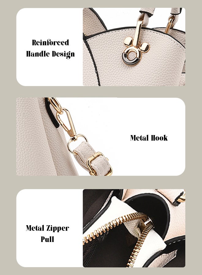 SHABILI Women Shoulder Bag PU Large-Capacity Multi-Pocket Embossed Satchel, Ladies Handbag Tote Crossbody Cross Bags Fashion Leaf-Charm Purse for Teen Youth Daily Casual Party Travel Work Shopping (White) - Image 2
