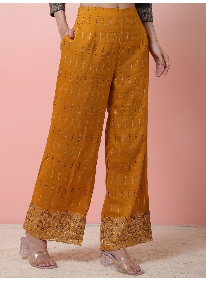 AKS Grey Foil printed Kurta set with Mustard palazzo  - Image 4