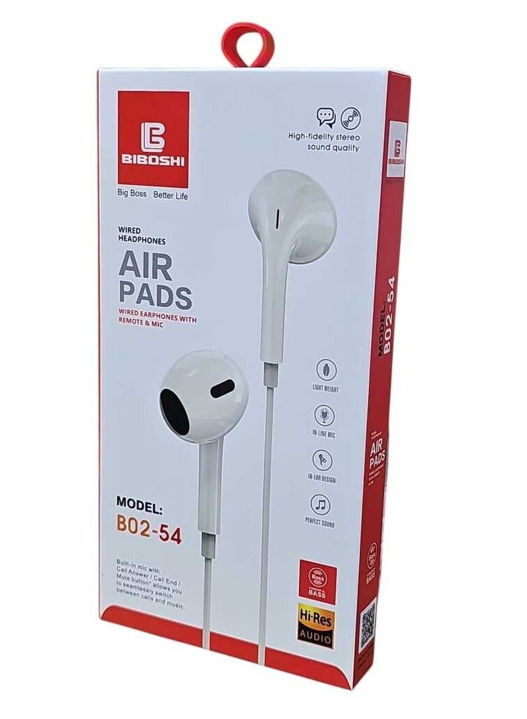 Biboshi Wired Earphone with Built in Mic and Stereo Sound White