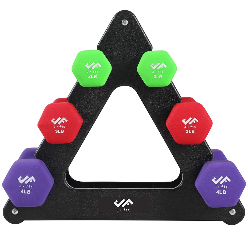 JFIT Dumbbell Set w/Durable Rack, Double Neoprene Coated Workout Weights, Solid Design Rack, 18 LB Set - Image 1