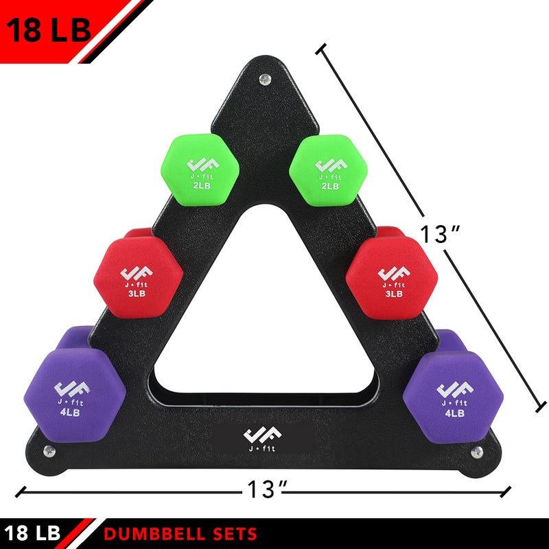 JFIT Dumbbell Set w/Durable Rack, Double Neoprene Coated Workout Weights, Solid Design Rack, 18 LB Set - Image 2