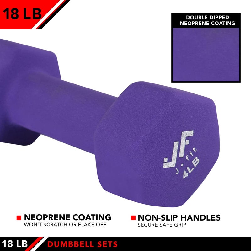 JFIT Dumbbell Set w/Durable Rack, Double Neoprene Coated Workout Weights, Solid Design Rack, 18 LB Set - Image 4