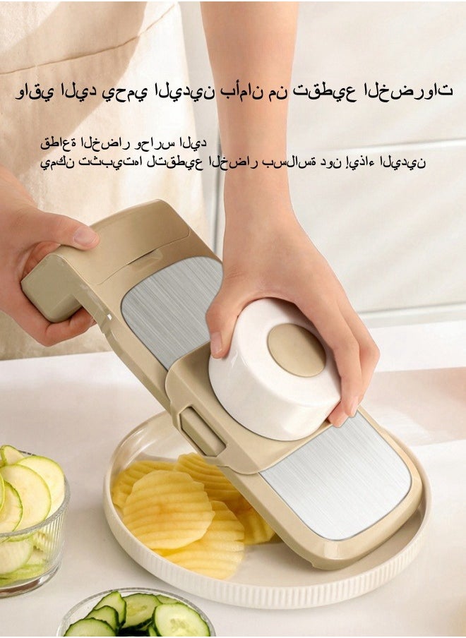 XiuWoo - 7 Piece Set Multifunctional Vegetable Cutter Grater Household Thick Wire Kitchen Vegetable Slicer Shredder Grater - Brown - Image 1