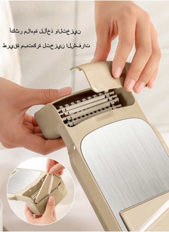 XiuWoo - 7 Piece Set Multifunctional Vegetable Cutter Grater Household Thick Wire Kitchen Vegetable Slicer Shredder Grater - Brown - Image 1