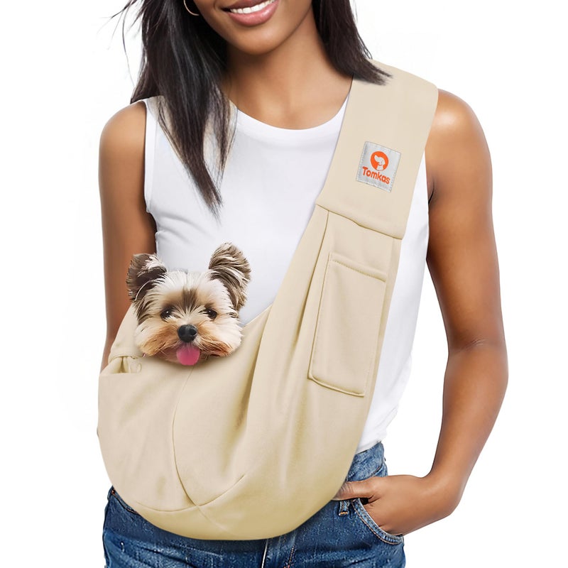 Tomkas Small Dog Sling Carrier - Classic Pocket & Classic Strap - for 3-10 lbs Pets(Cream) - Image 1