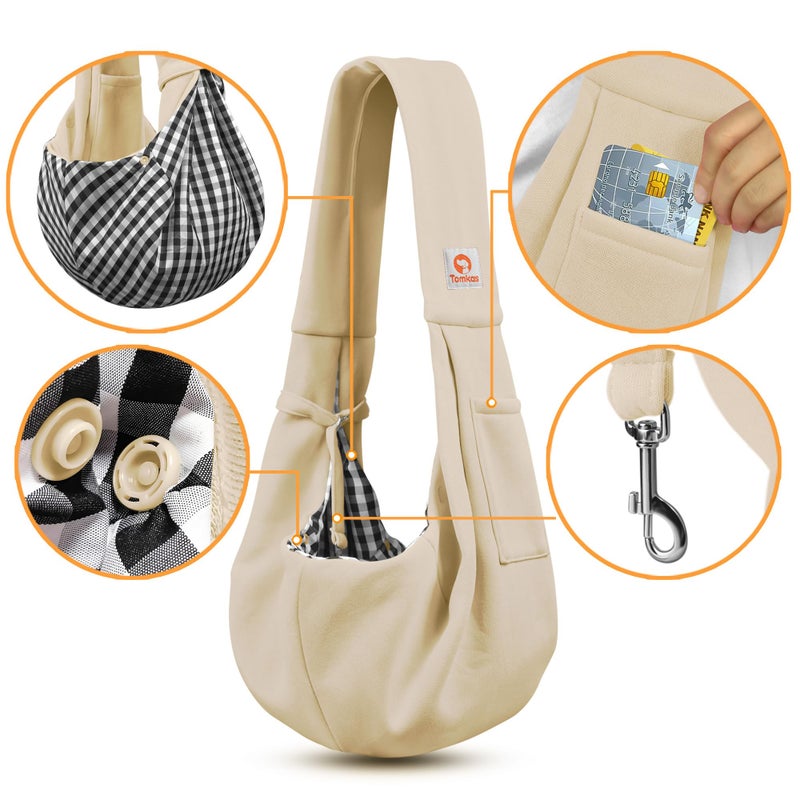 Tomkas Small Dog Sling Carrier - Classic Pocket & Classic Strap - for 3-10 lbs Pets(Cream) - Image 3