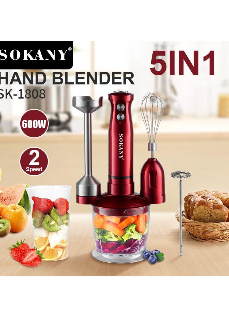 sokany 600W Electric Hand Immersion Blender, 5-in-1 Multifunction Stainless Steel Handheld Electric Blender, Hand Blender with Mixing Beaker, Food Processor, Whisk, SK-DD-1808 (Red) - Image 5