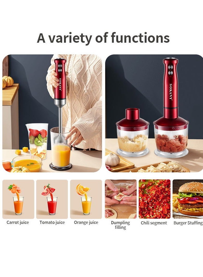 sokany 600W Electric Hand Immersion Blender, 5-in-1 Multifunction Stainless Steel Handheld Electric Blender, Hand Blender with Mixing Beaker, Food Processor, Whisk, SK-DD-1808 (Red) - Image 4