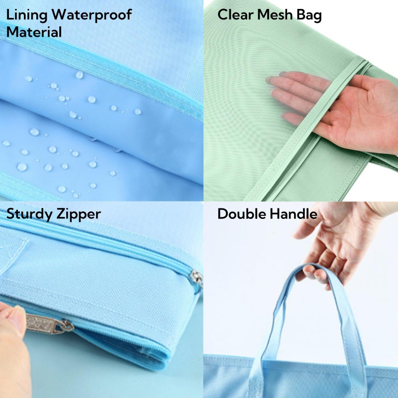 Tlence 5 Pack Mesh Zipper Pouch with Handle, A4 Double Layer Document Storage Bag, Waterproof File Pocket for Paper Books Art Supplies, Foldable Folder Bag Suitable for Office Travel Carry, 5 Colors - Image 3
