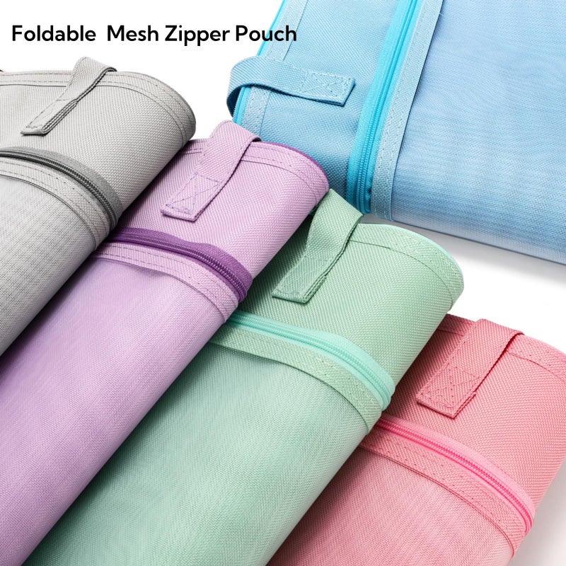 Tlence 5 Pack Mesh Zipper Pouch with Handle, A4 Double Layer Document Storage Bag, Waterproof File Pocket for Paper Books Art Supplies, Foldable Folder Bag Suitable for Office Travel Carry, 5 Colors - Image 4