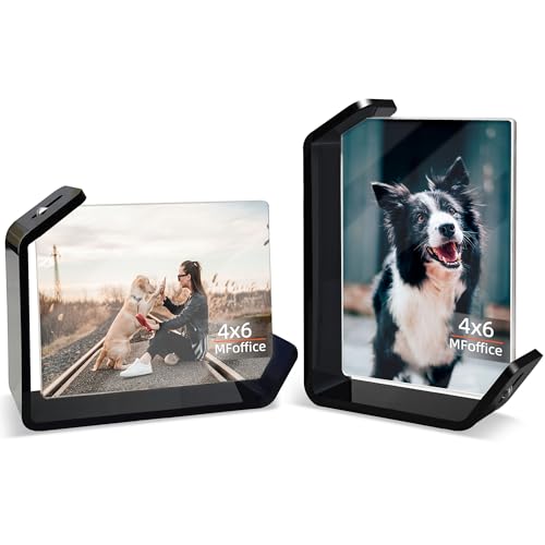 MFoffice 4x6 Picture Frame, 2 Pack Floating Acrylic Photo Frames, Double Sided Modern Tabletop Stands, Horizontal and Vertical Display for Home Office Decoration, Black - Image 1