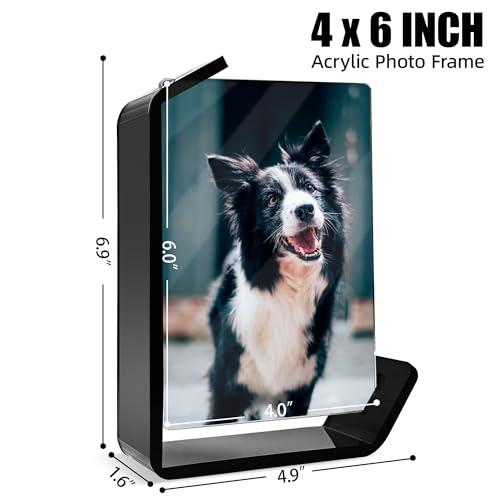 MFoffice 4x6 Picture Frame, 2 Pack Floating Acrylic Photo Frames, Double Sided Modern Tabletop Stands, Horizontal and Vertical Display for Home Office Decoration, Black - Image 2
