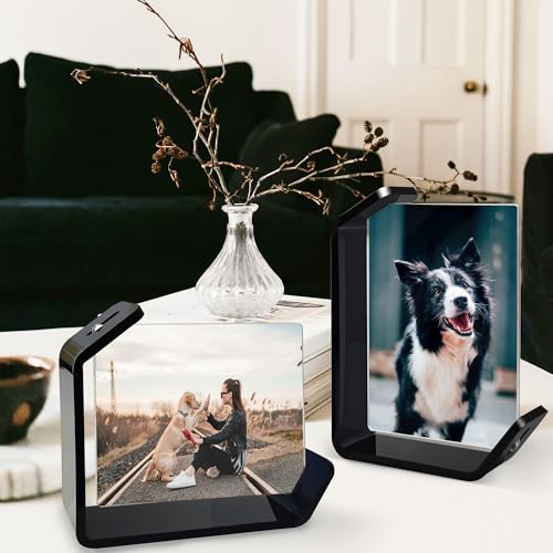 MFoffice 4x6 Picture Frame, 2 Pack Floating Acrylic Photo Frames, Double Sided Modern Tabletop Stands, Horizontal and Vertical Display for Home Office Decoration, Black - Image 5