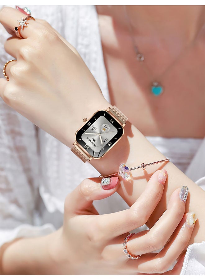 RollsTimi  Women's Smartwatch, 1.75-Inch HD Screen, IP68 Waterproof Fitness Watch, Bluetooth Call (Answer/Make), Heart Rate/Sleep Monitor, Sports Trackers, Fashion Business Watch, MK90 Mesh Belt Gold - Image 2