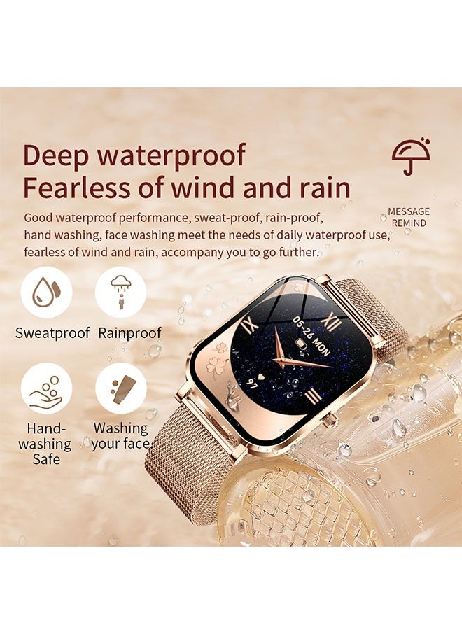 RollsTimi  Women's Smartwatch, 1.75-Inch HD Screen, IP68 Waterproof Fitness Watch, Bluetooth Call (Answer/Make), Heart Rate/Sleep Monitor, Sports Trackers, Fashion Business Watch, MK90 Mesh Belt Gold - Image 4