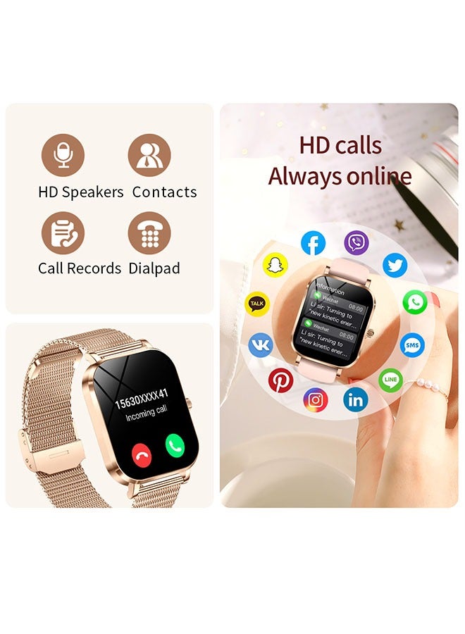 RollsTimi  Women's Smartwatch, 1.75-Inch HD Screen, IP68 Waterproof Fitness Watch, Bluetooth Call (Answer/Make), Heart Rate/Sleep Monitor, Sports Trackers, Fashion Business Watch, MK90 Mesh Belt Gold - Image 5