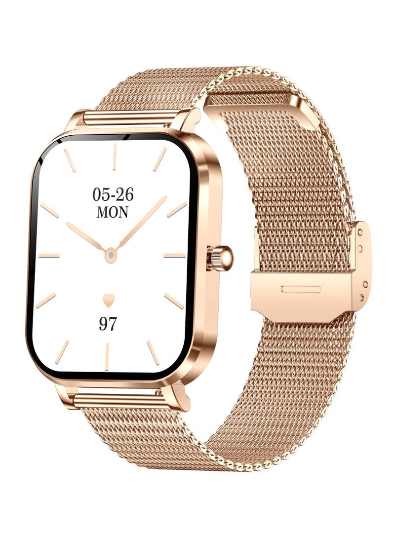 RollsTimi  Women's Smartwatch, 1.75-Inch HD Screen, IP68 Waterproof Fitness Watch, Bluetooth Call (Answer/Make), Heart Rate/Sleep Monitor, Sports Trackers, Fashion Business Watch, MK90 Mesh Belt Gold - Image 1