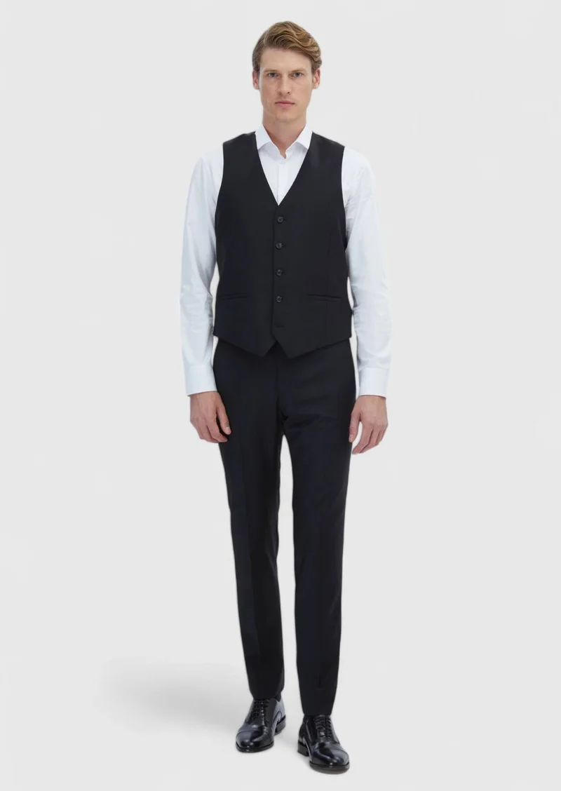 RAMSEY Black Slim Fit Butterfly Collar Classical Waistcoat
