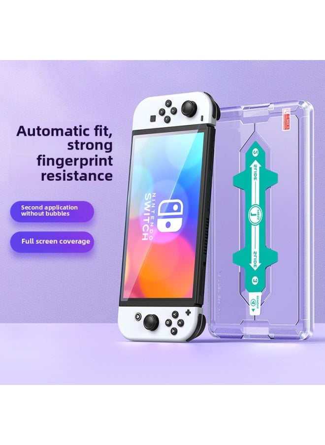 Generic Nintendo Switch Tempered Film Oled Protective Film Ns HD Seconds Sticker Game Machine Screen Automatic Sticker Artifact-Color:Two-piece-OLED Hd Film [strong Anti-fingerprint/one-second Cover Sticker] Sends Second Sticker Dust-free Cabin  - Image 2
