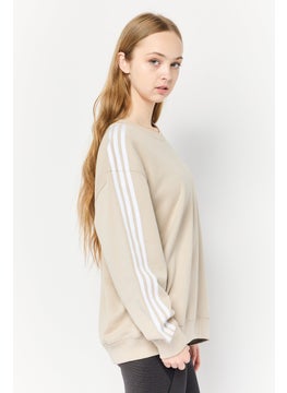 adidas Originals Women Sportswear Fit Long Sleeves Outdoor Sweatshirt, Beige  - Image 3