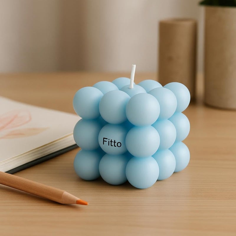 FITTO شمعة فيتو الزرقاء على شكل فقاعات 5x6x5.3 سم - ديكور منزلي عصري وشمعة للاسترخاء للهدايا - Image 2